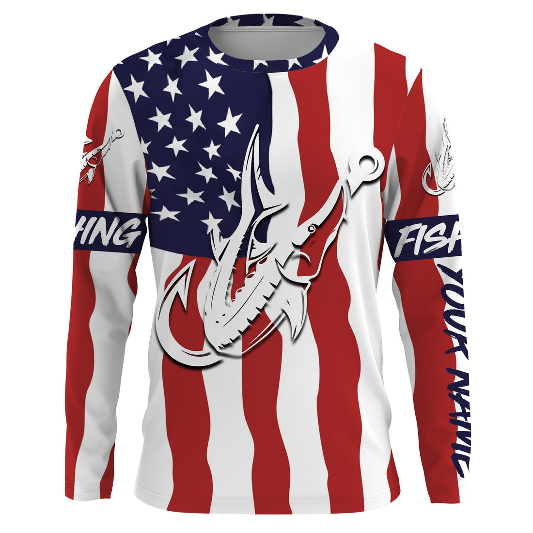 Sturgeon US American Flag Fish hook Custom sun protection fishing for adults, kid NQS3454