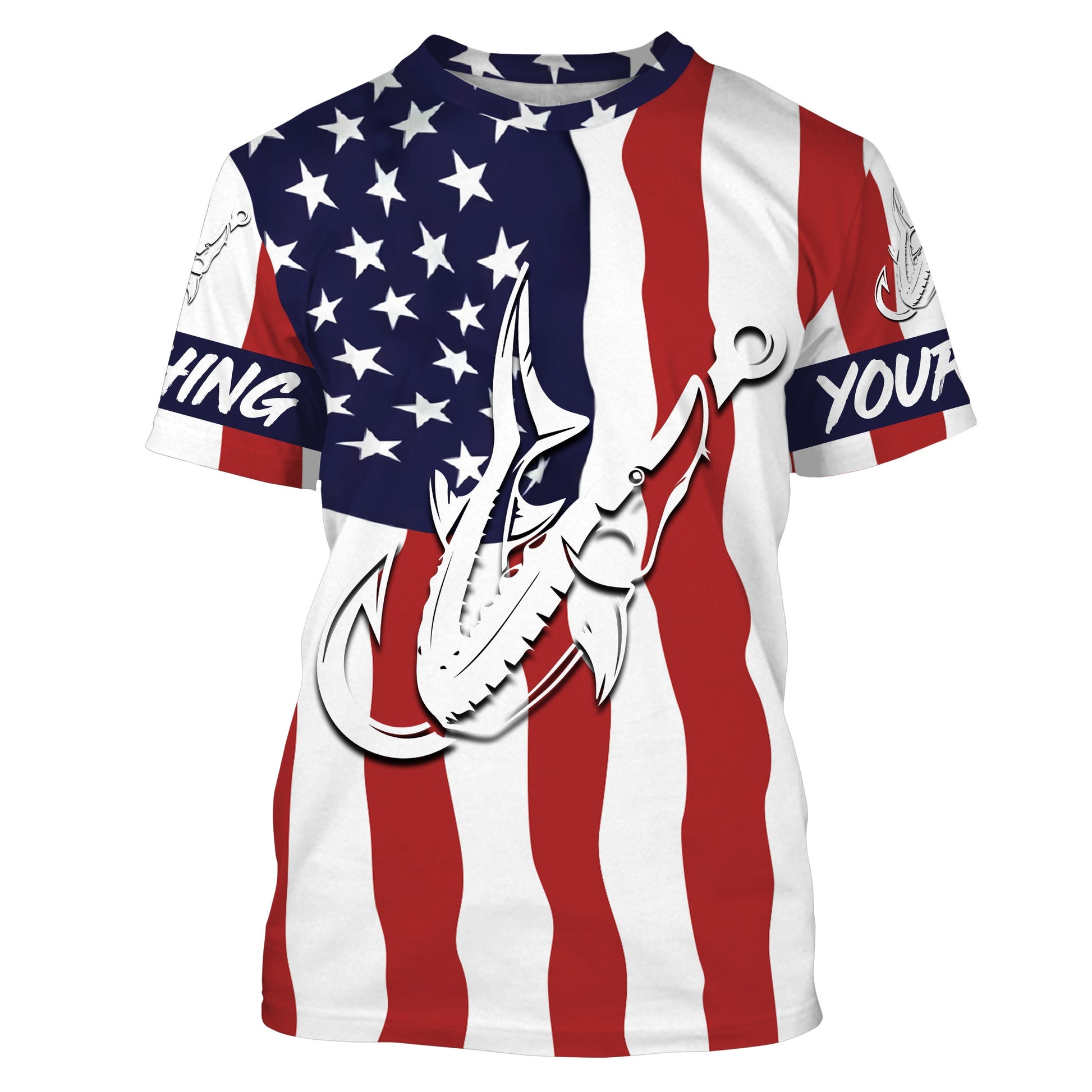Sturgeon US American Flag Fish hook Custom sun protection fishing for adults, kid NQS3454