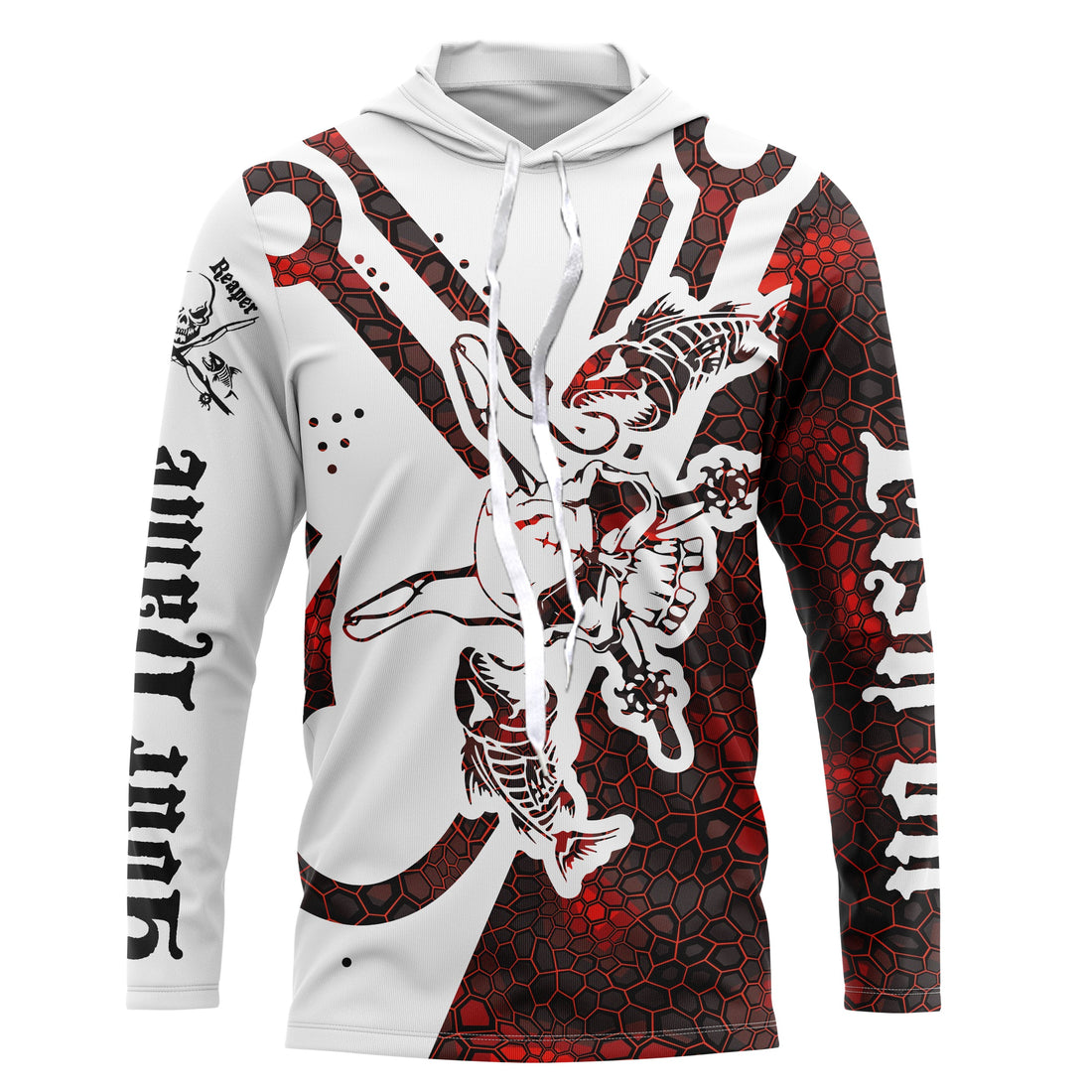 Fish hook skull reaper red camo fish on sun protection performance custom long sleeve fishing NQS3568
