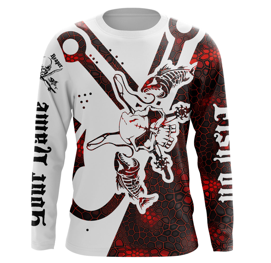 Fish hook skull reaper red camo fish on sun protection performance custom long sleeve fishing NQS3568