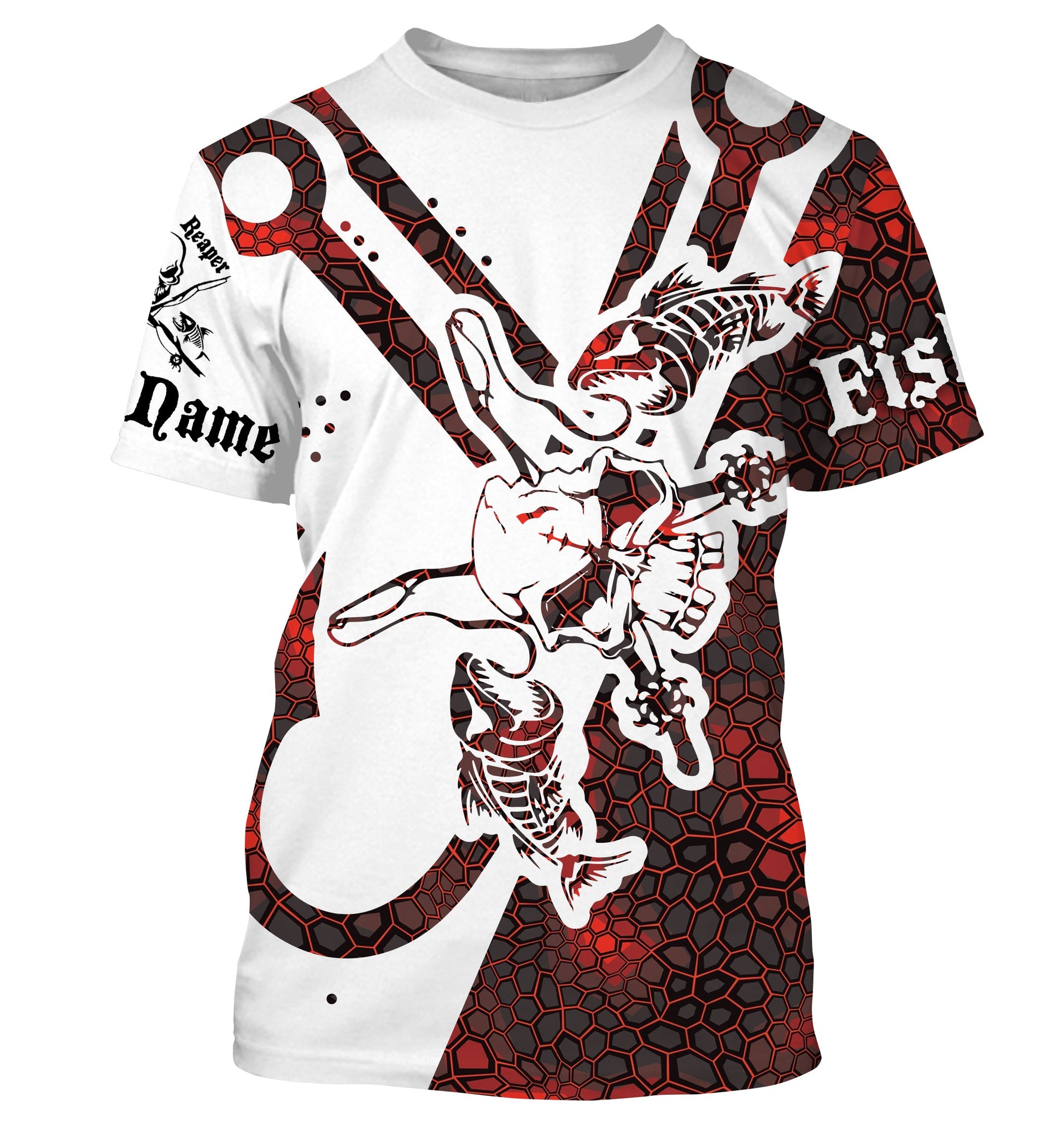 Fish hook skull reaper red camo fish on sun protection performance custom long sleeve fishing NQS3568