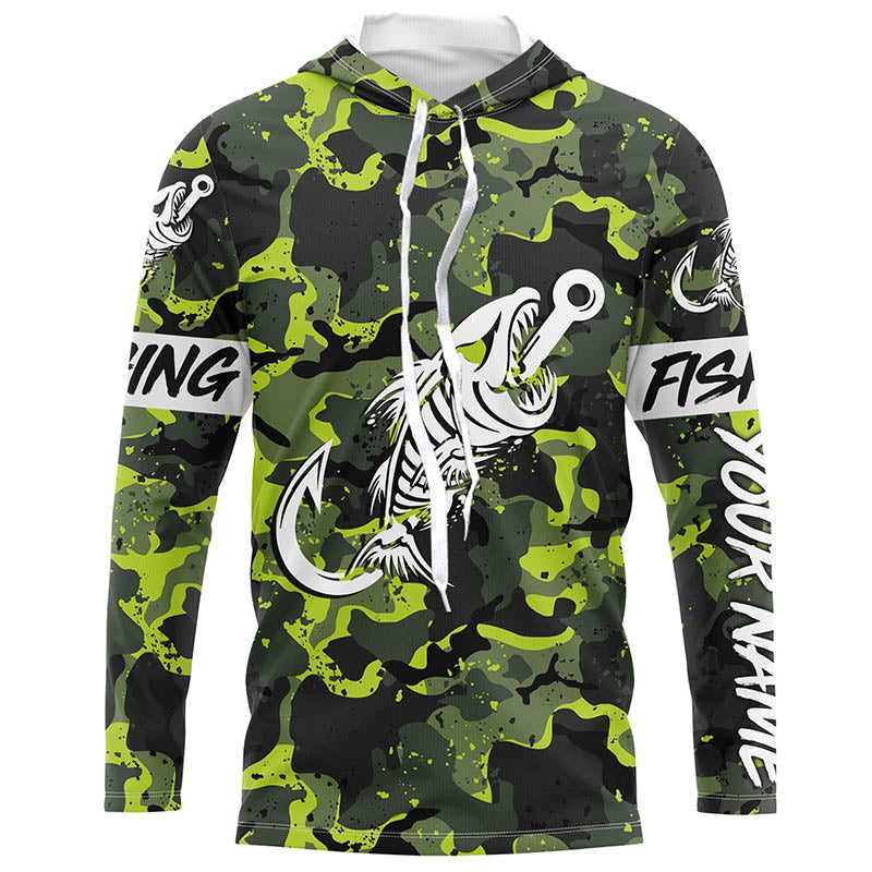 Green Camo fishing Fish hook skull Custom Name sun protection long sleeve fishing NQS3905