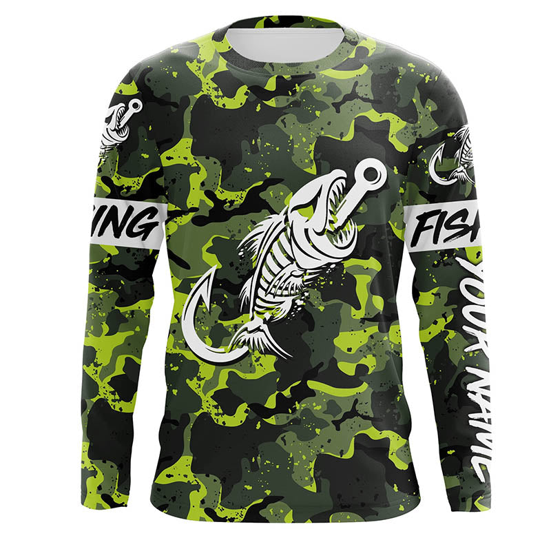 Green Camo fishing Fish hook skull Custom Name sun protection long sleeve fishing NQS3905