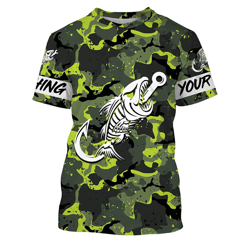 Green Camo fishing Fish hook skull Custom Name sun protection long sleeve fishing NQS3905
