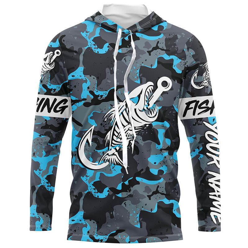 Blue Camo fishing Fish hook skull Custom Name sun protection long sleeve fishing NQS3906