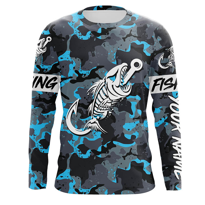 Blue Camo fishing Fish hook skull Custom Name sun protection long sleeve fishing NQS3906