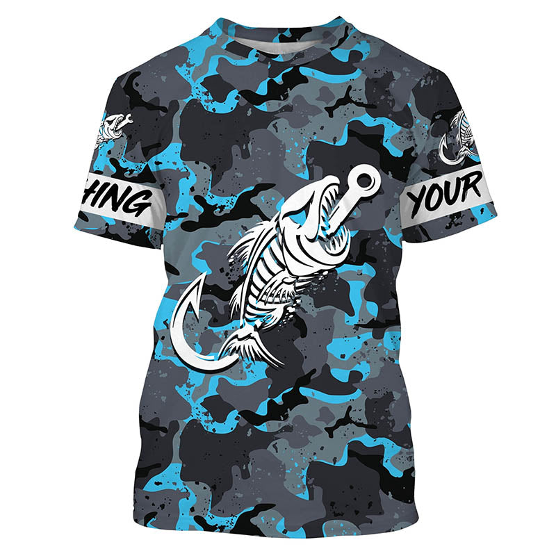 Blue Camo fishing Fish hook skull Custom Name sun protection long sleeve fishing NQS3906