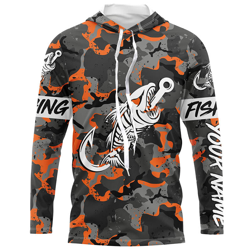 Orange Camo fishing Fish hook skull Custom Name sun protection long sleeve fishing NQS3907
