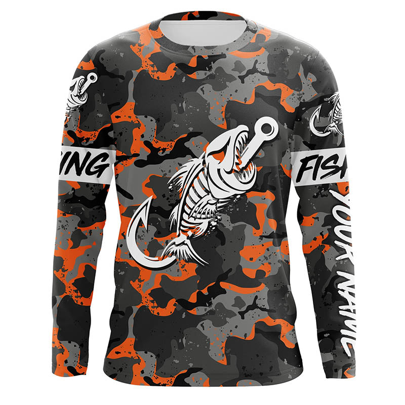 Orange Camo fishing Fish hook skull Custom Name sun protection long sleeve fishing NQS3907