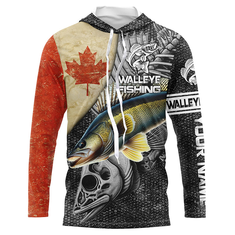 Vintage Canadian Flag Walleye Fishing Custom long sleeve performance Fishing, Walleye NQS5222