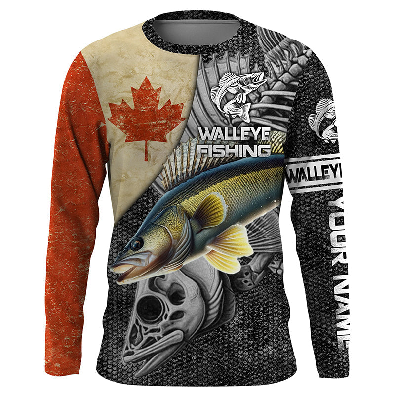 Vintage Canadian Flag Walleye Fishing Custom long sleeve performance Fishing, Walleye NQS5222
