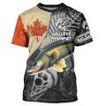Vintage Canadian Flag Walleye Fishing Custom long sleeve performance Fishing, Walleye NQS5222