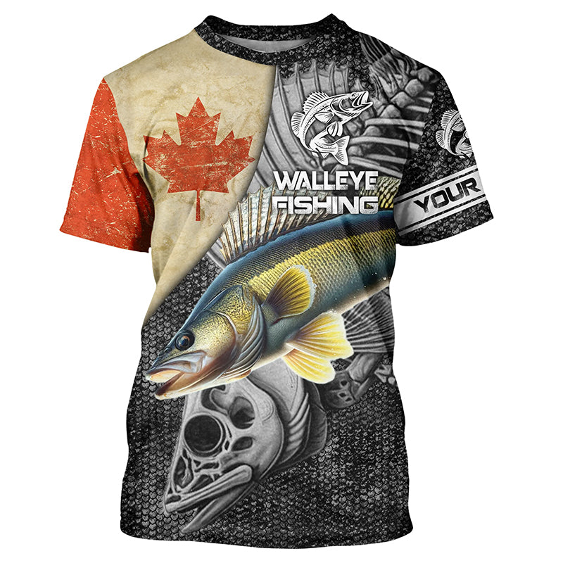 Vintage Canadian Flag Walleye Fishing Custom long sleeve performance Fishing, Walleye NQS5222