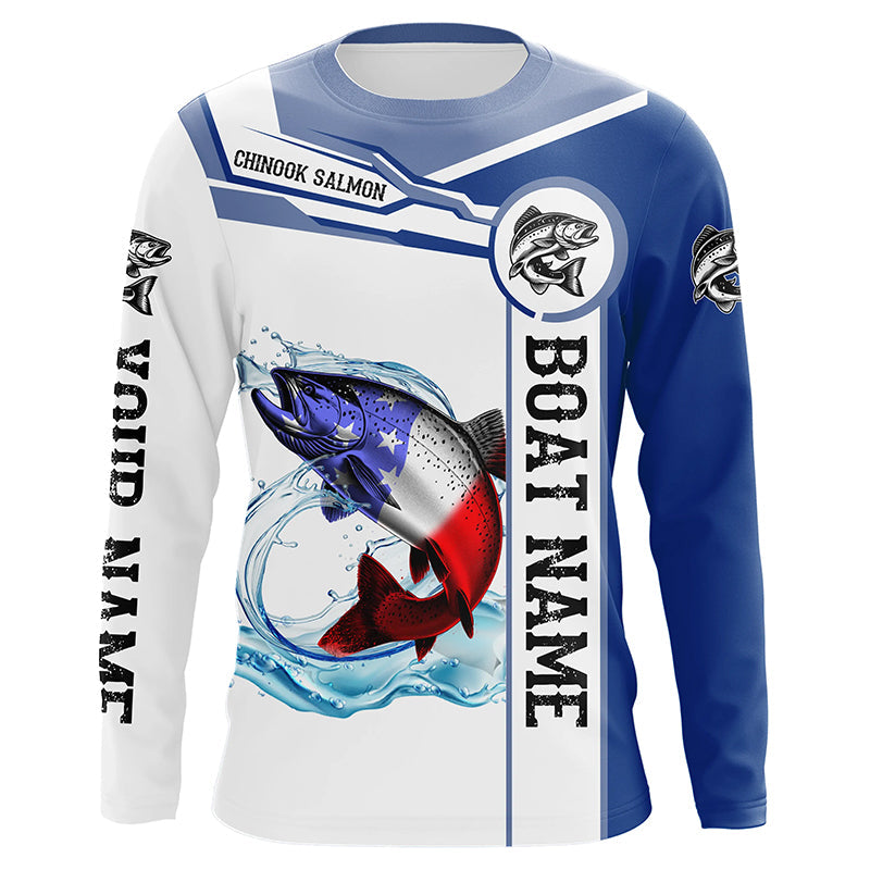 Chinook Salmon Fishing American Flag Custom name and boat name performance Patriotic Fishing NQS2365