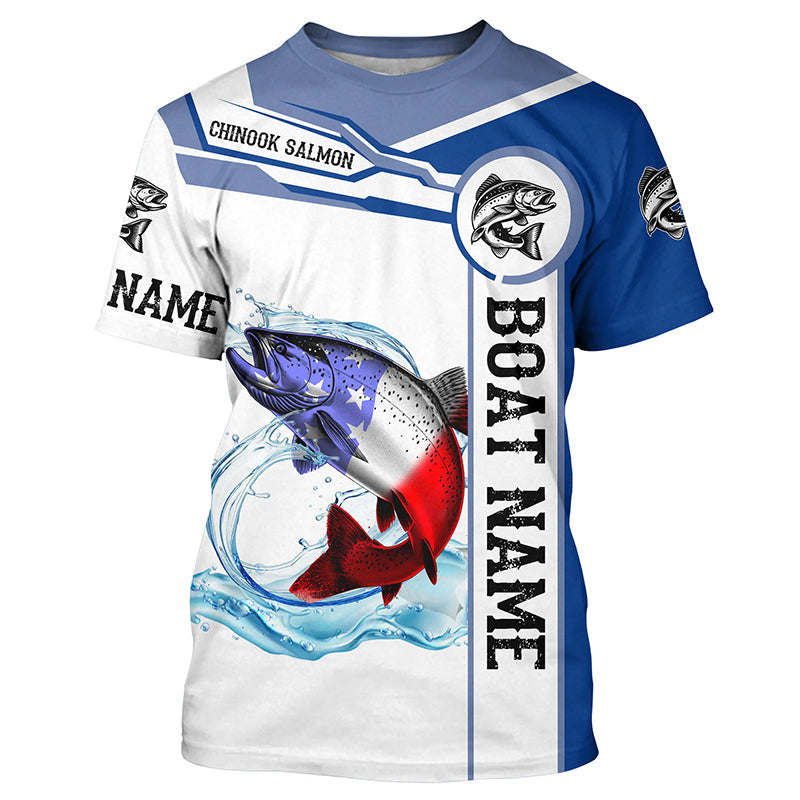 Chinook Salmon Fishing American Flag Custom name and boat name performance Patriotic Fishing NQS2365