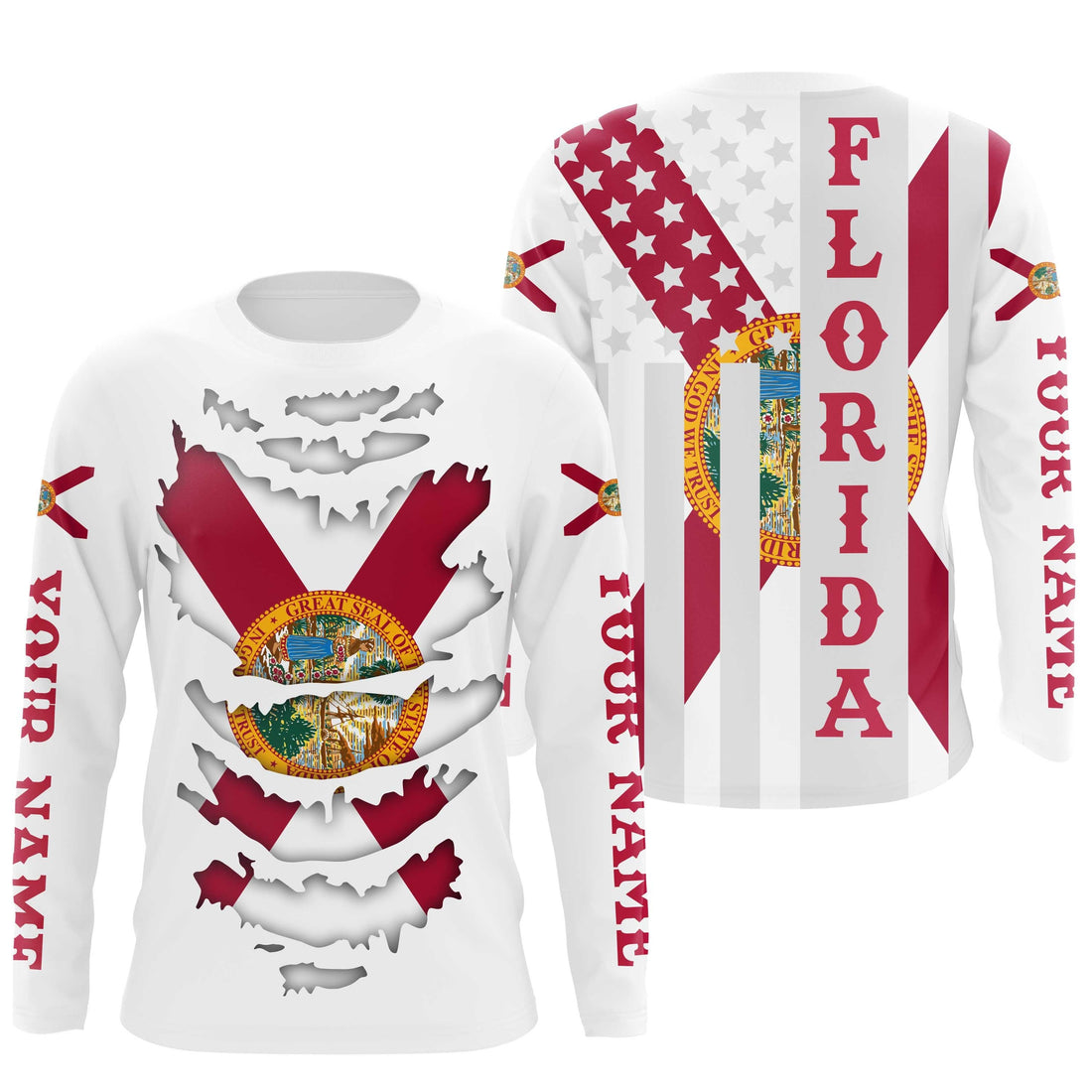 Custom Florida Flag, Patriot Long Sleeve Performance UV Protection Upf 30+ NQS2493
