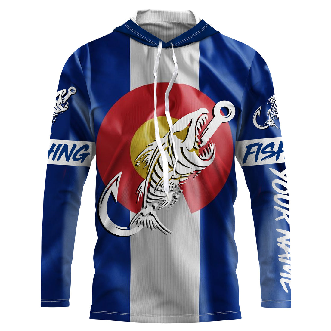 CO Fishing Custom Colorado Flag Fish hook skull Custom Name sun protection custom fishing NQS3307