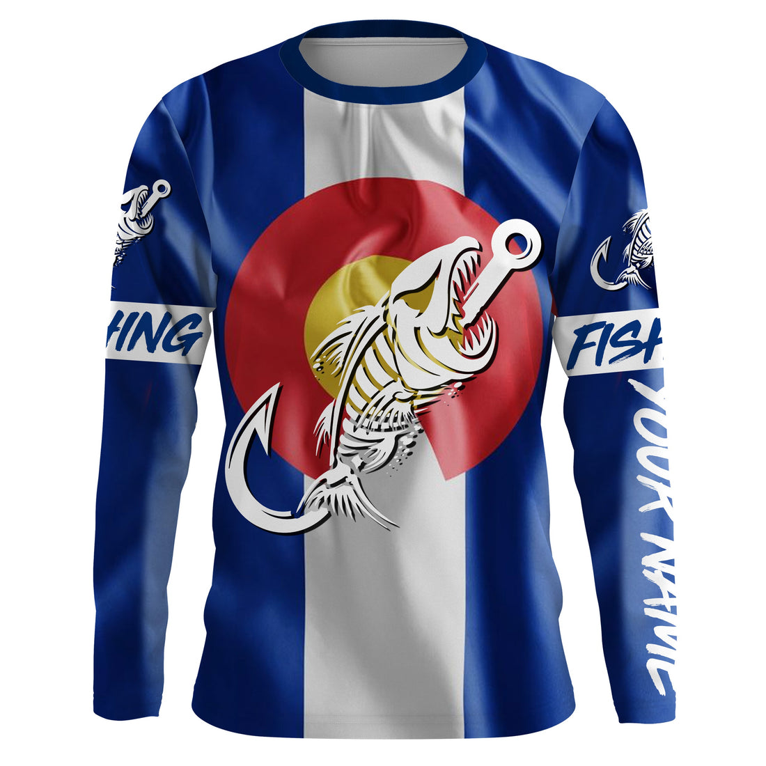 CO Fishing Custom Colorado Flag Fish hook skull Custom Name sun protection custom fishing NQS3307