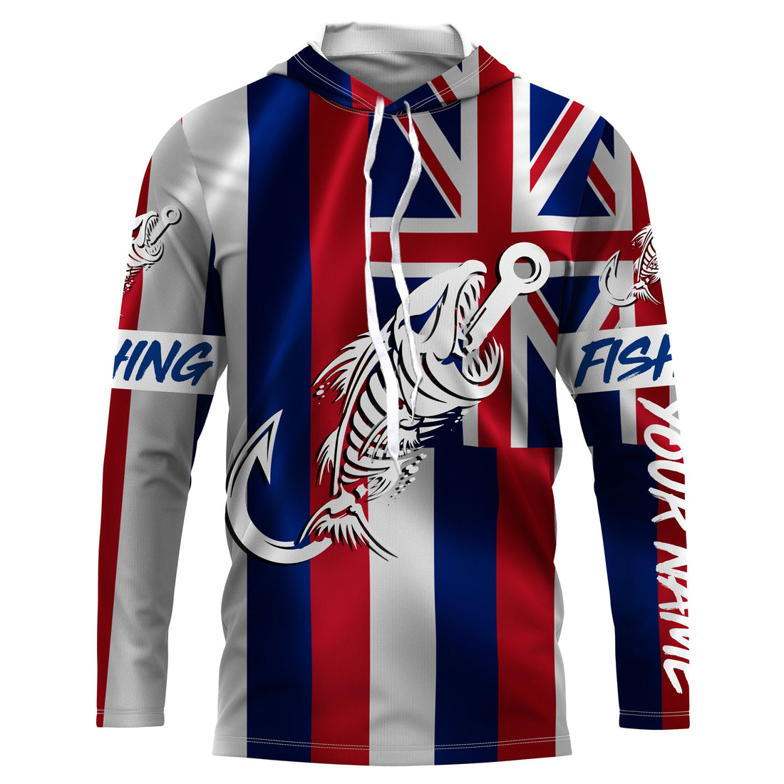 HI Fishing Custom Hawaiian Flag Fish hook skull Custom Name sun protection custom fishing NQS3308