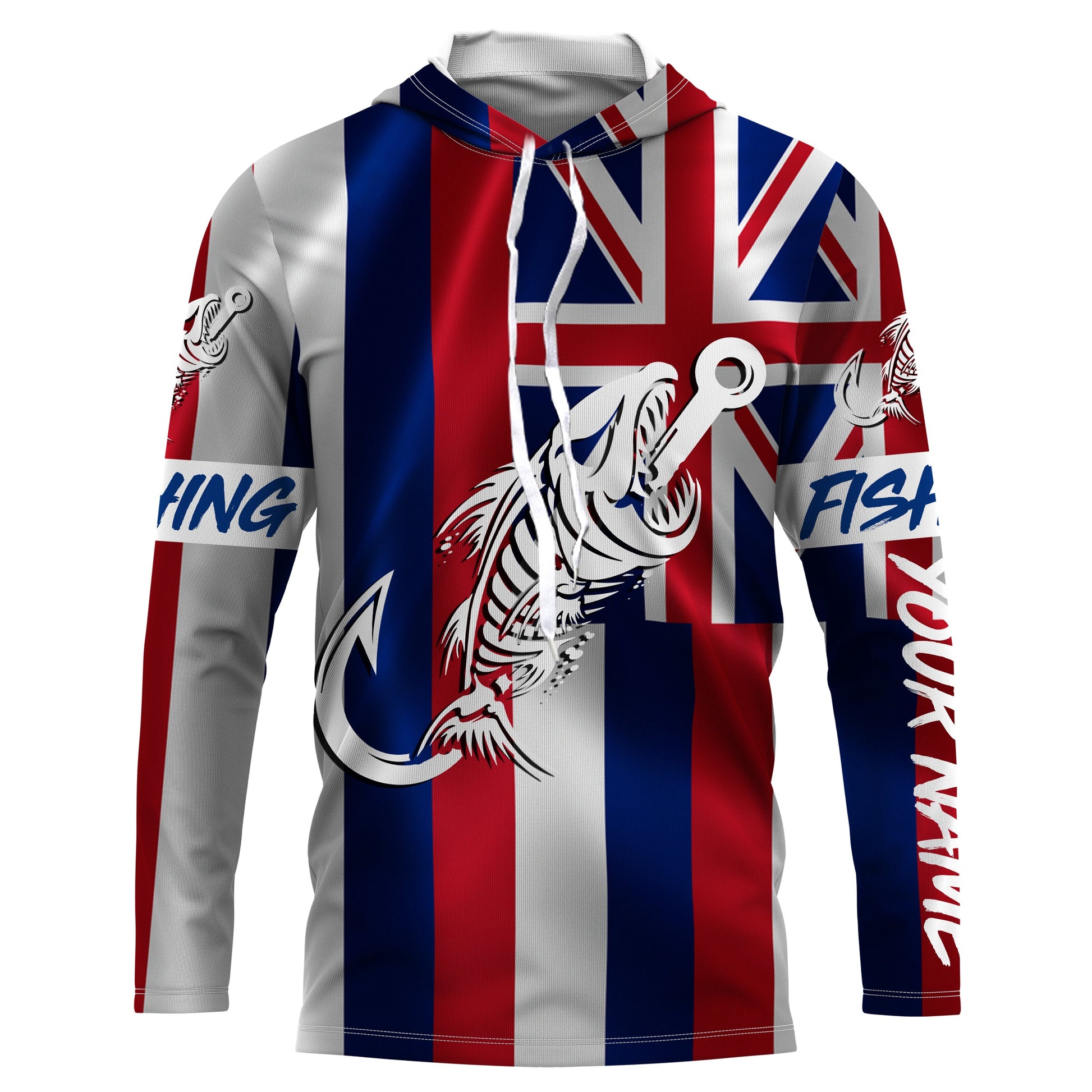 HI Fishing Custom Hawaiian Flag Fish hook skull Custom Name sun protection custom fishing NQS3308