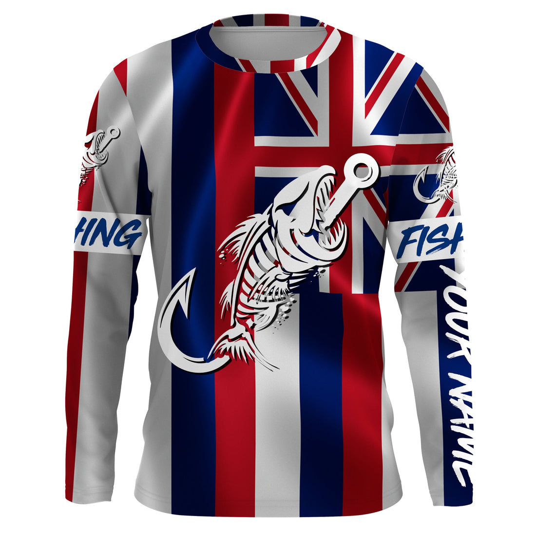 HI Fishing Custom Hawaiian Flag Fish hook skull Custom Name sun protection custom fishing NQS3308