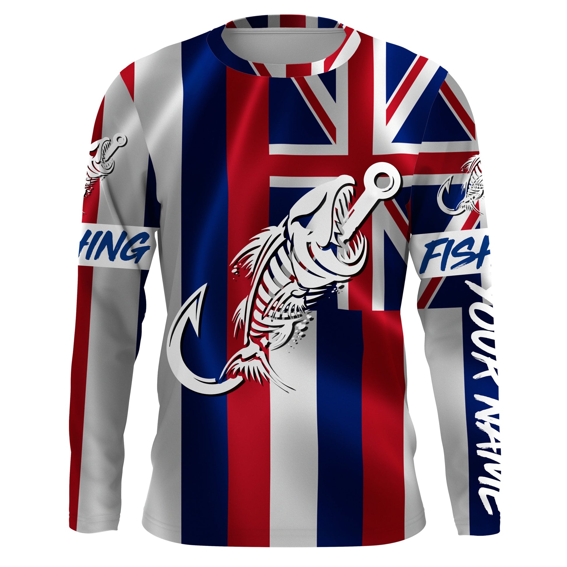 HI Fishing Custom Hawaiian Flag Fish hook skull Custom Name sun protection custom fishing NQS3308