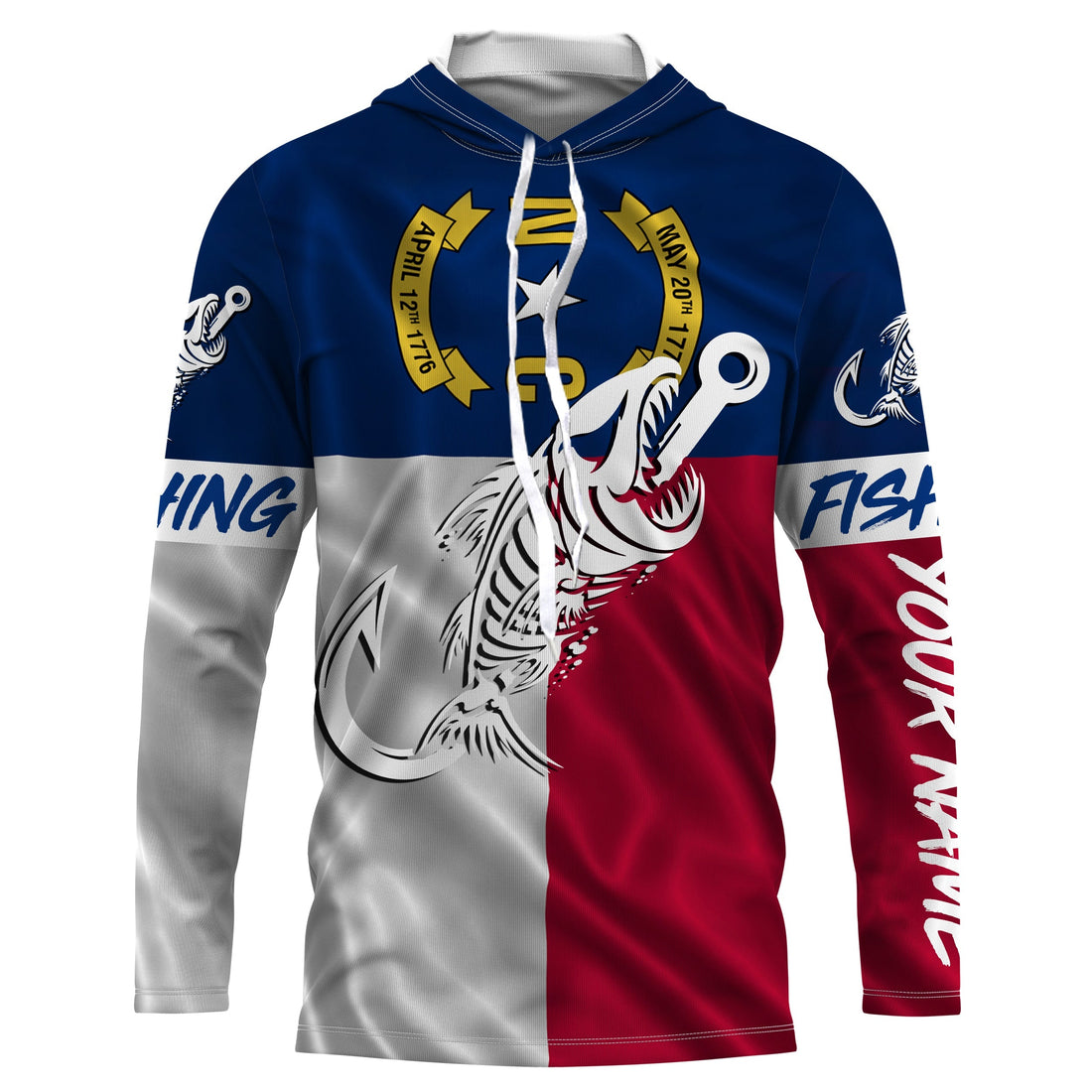 NC Fishing Custom North Carolina Flag Fish hook skull Custom Name sun protection custom fishing NQS3305