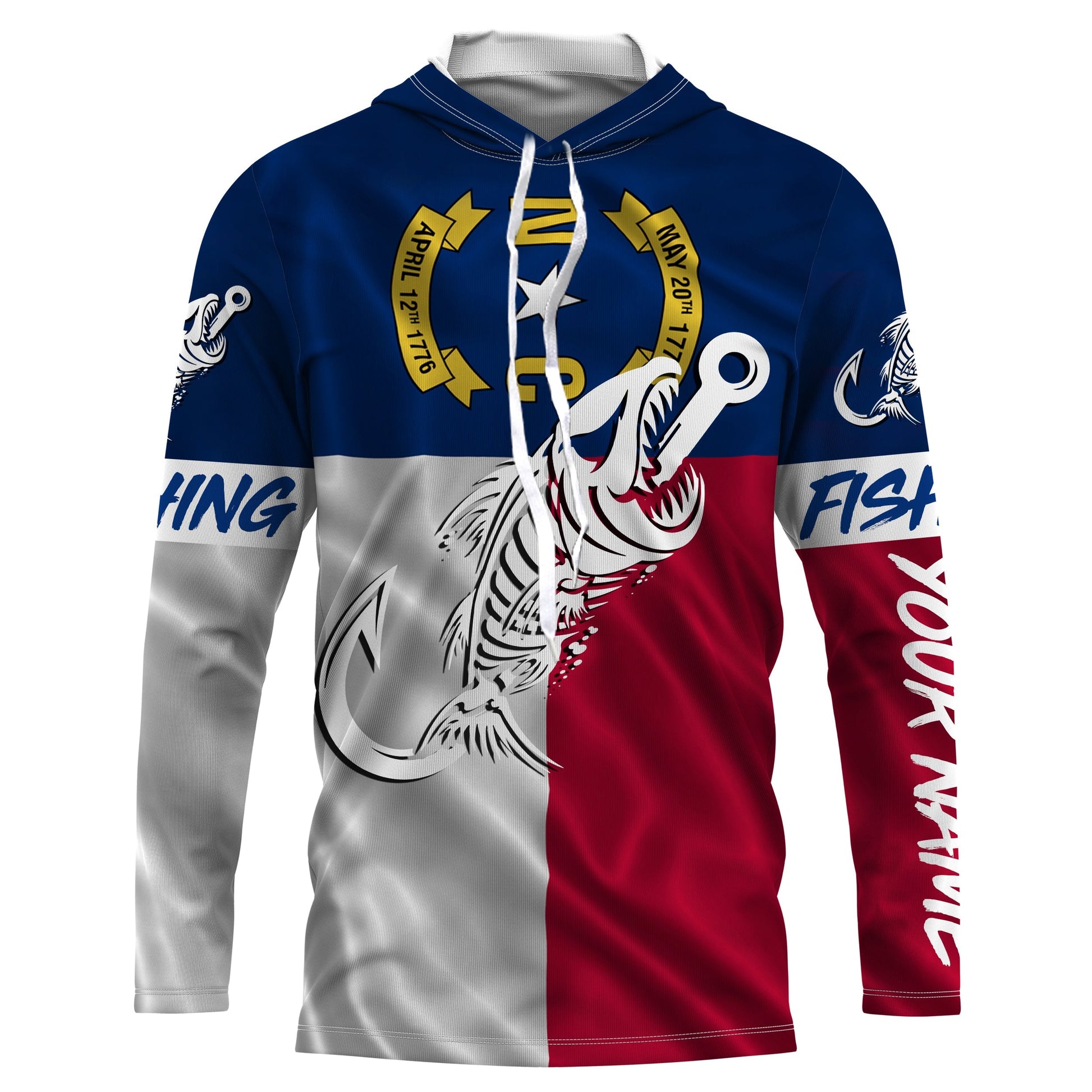 NC Fishing Custom North Carolina Flag Fish hook skull Custom Name sun protection custom fishing NQS3305