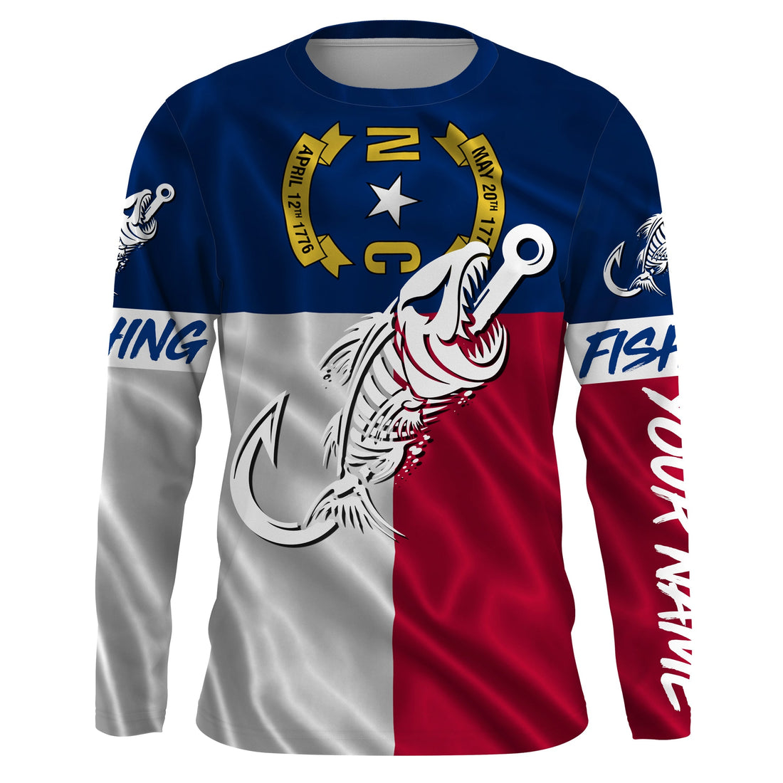 NC Fishing Custom North Carolina Flag Fish hook skull Custom Name sun protection custom fishing NQS3305