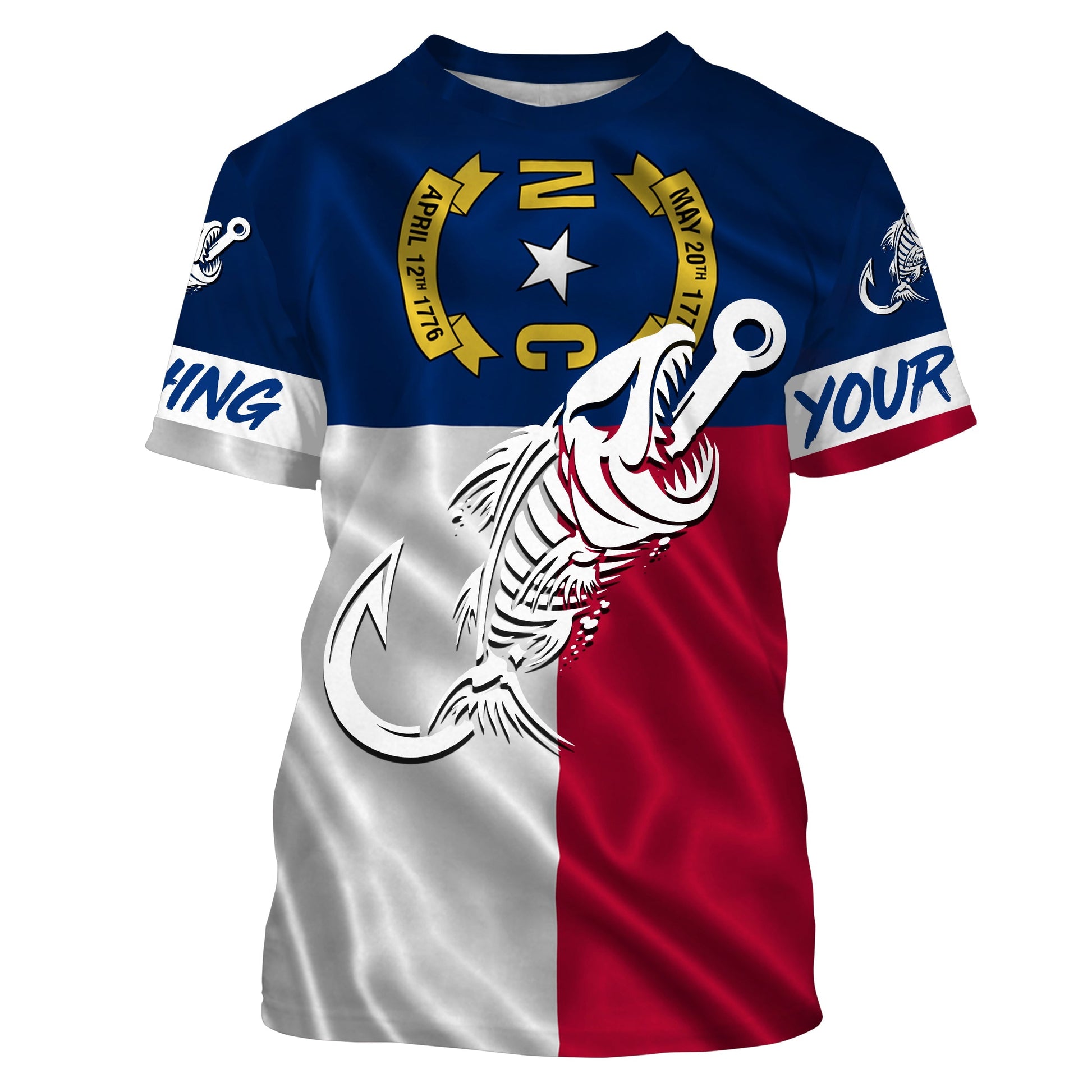 NC Fishing Custom North Carolina Flag Fish hook skull Custom Name sun protection custom fishing NQS3305
