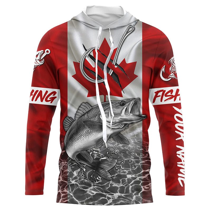 Canadian Flag Walleye Fish hook Custom long sleeve performance Fishing, Walleye Fishing NQS5459