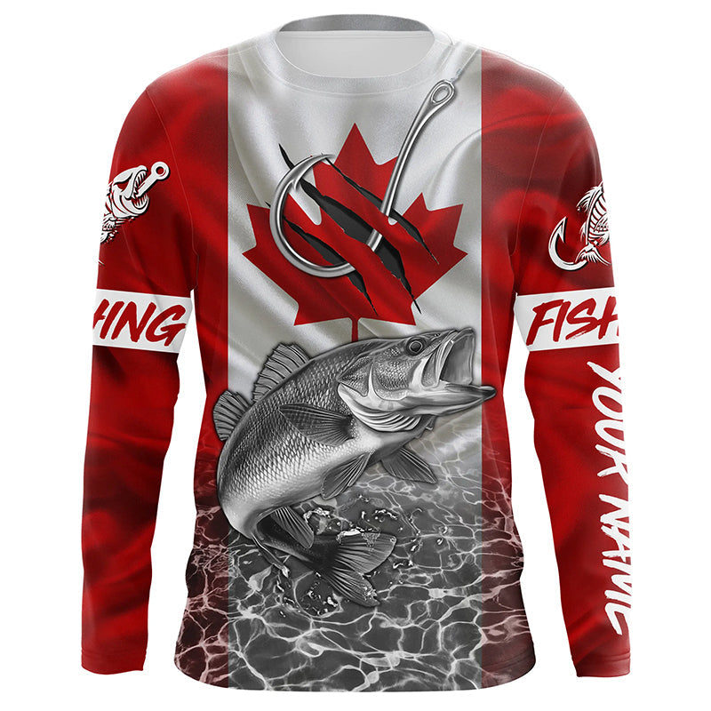 Canadian Flag Walleye Fish hook Custom long sleeve performance Fishing, Walleye Fishing NQS5459