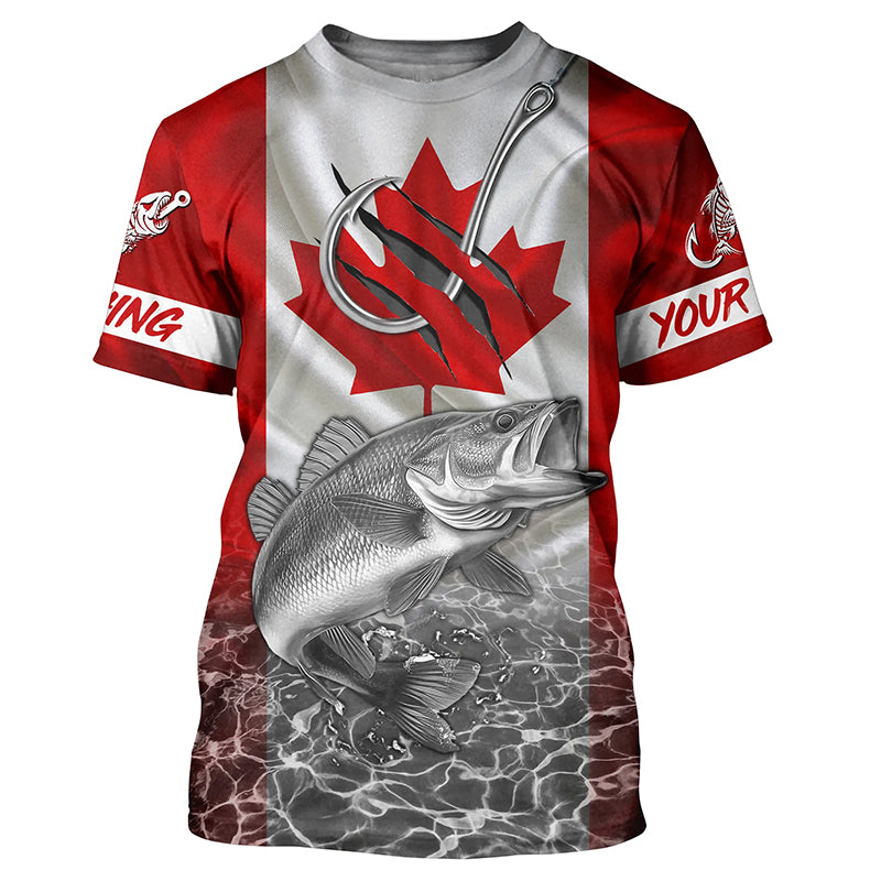 Canadian Flag Walleye Fish hook Custom long sleeve performance Fishing, Walleye Fishing NQS5459