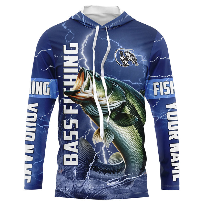 Bass Fishing blue lightning custom name Bass performance Long Sleeve tournament fishing NQS3932