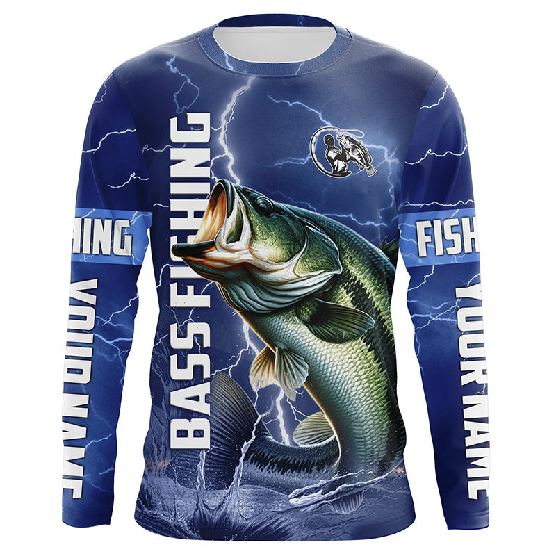 Bass Fishing blue lightning custom name Bass performance Long Sleeve tournament fishing NQS3932