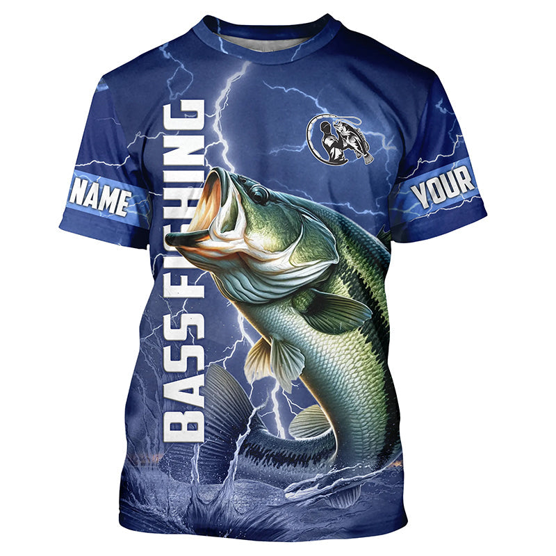 Bass Fishing blue lightning custom name Bass performance Long Sleeve tournament fishing NQS3932