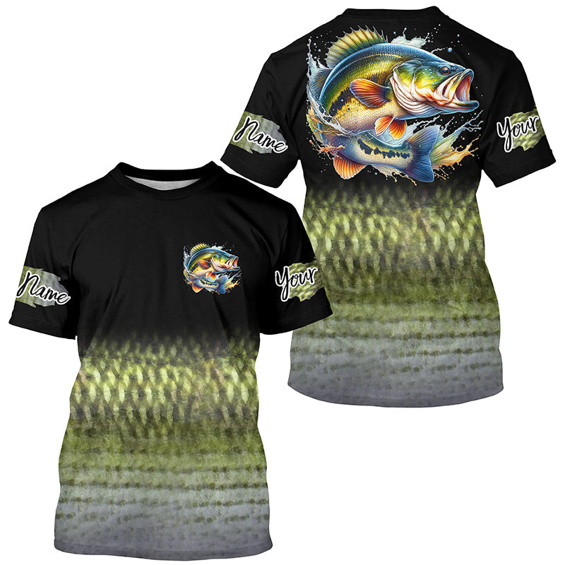 Largemouth Bass fishing Custom sun protection black long sleeve fishing, Bass scales NQS4130