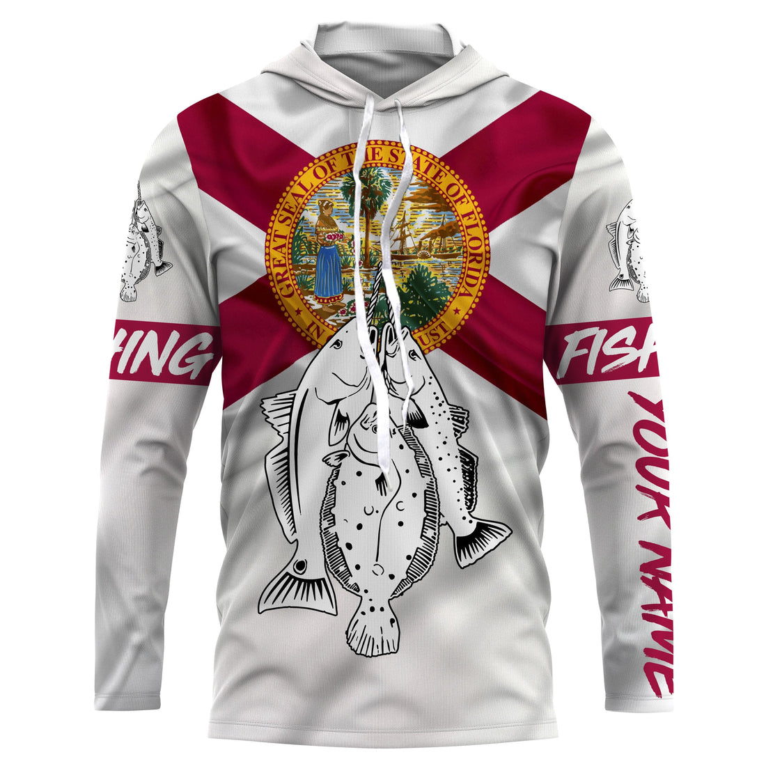 Inshore Grand Slam Redfish, Speckled Trout, Flounder fishing Florida State Flag patriotic Custom name UV protection fishing NQS2637