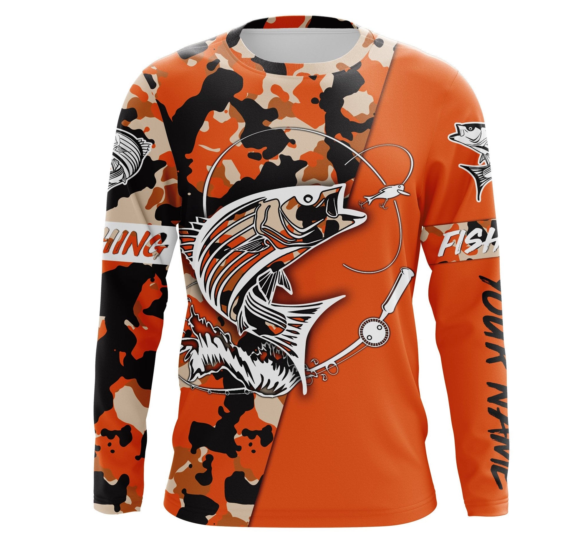 Custom Name striped bass fishing tattoos Camouflage Orange Performance Fishing, Striper Fishing NQS2507