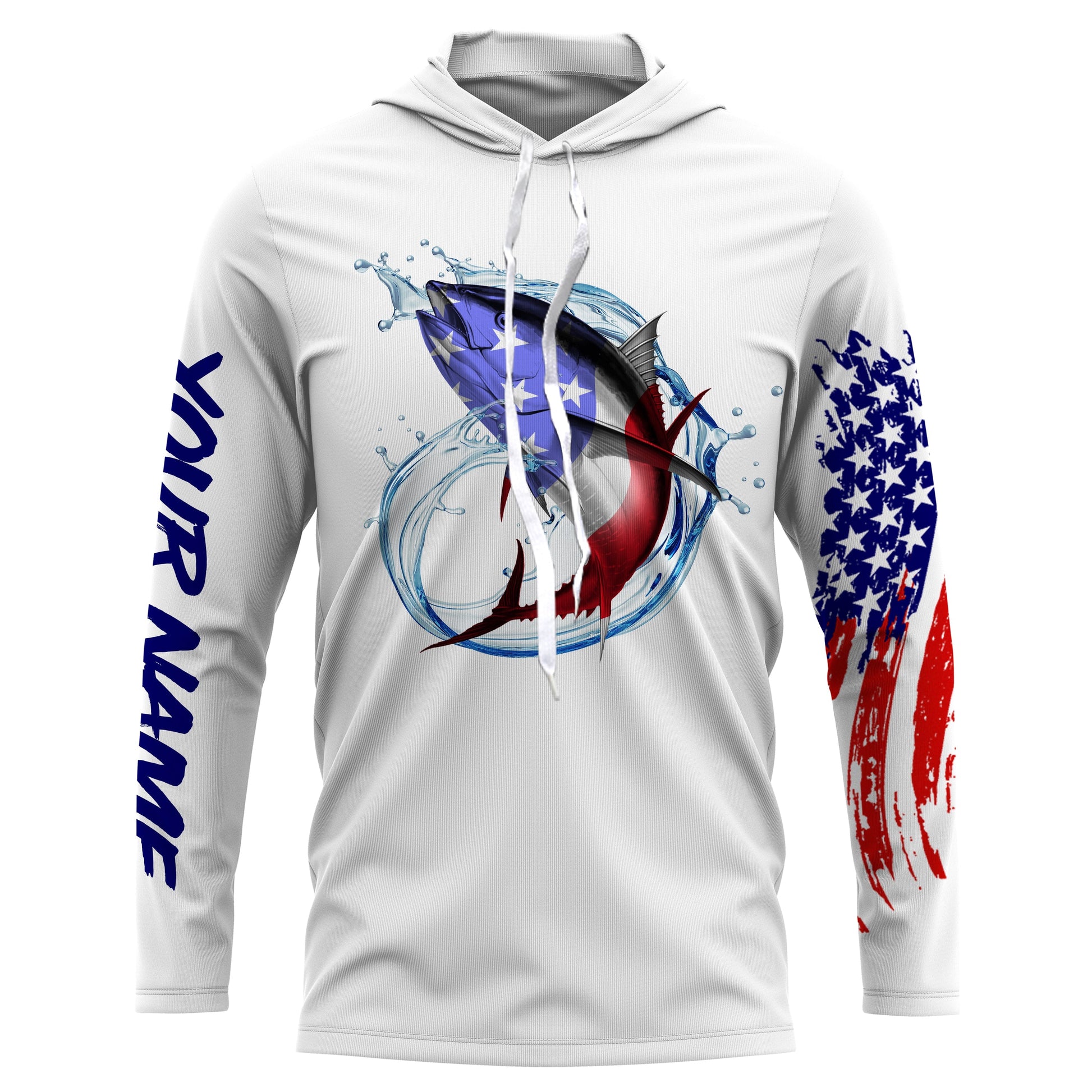 Tuna fishing American flag patriotic Custom Name UV protection UPF 30+ fishing NQS2964