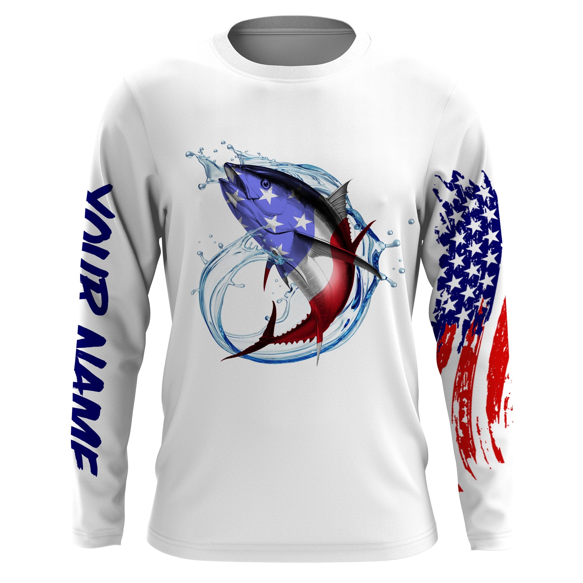 Tuna fishing American flag patriotic Custom Name UV protection UPF 30+ fishing NQS2964
