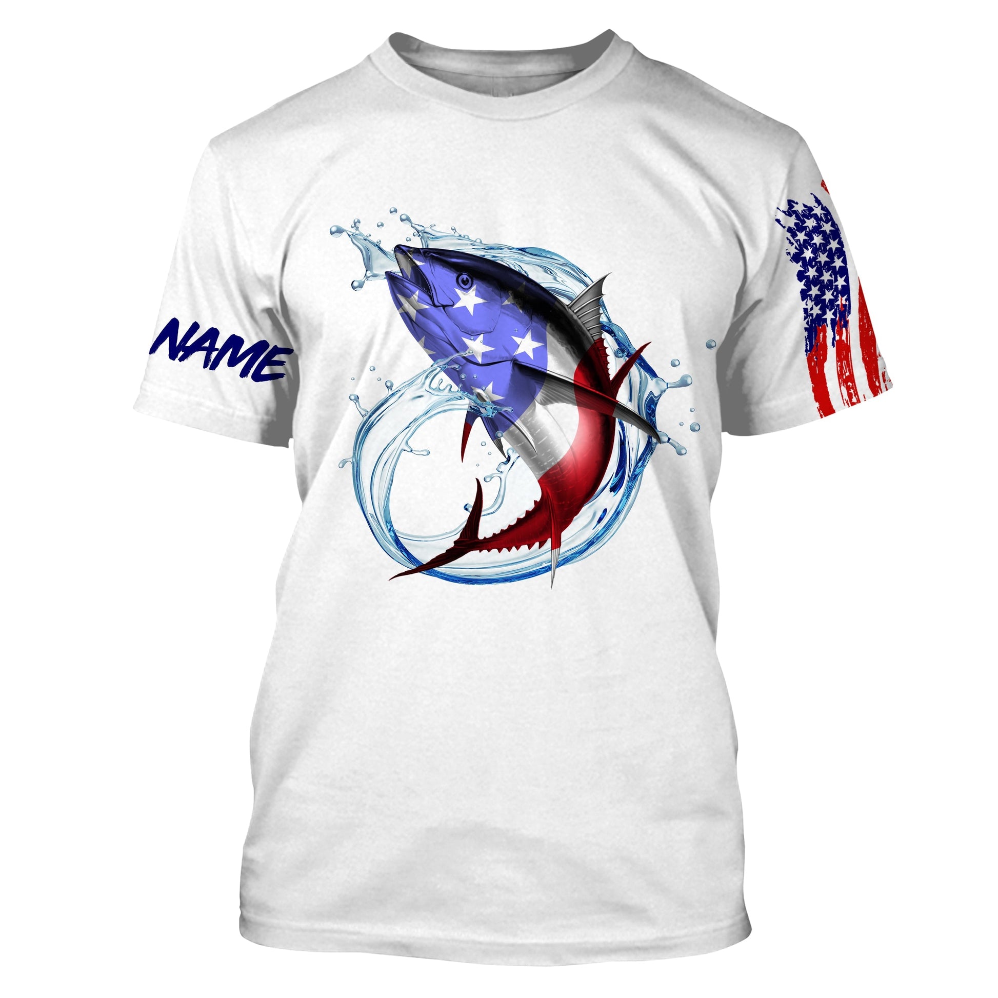 Tuna fishing American flag patriotic Custom Name UV protection UPF 30+ fishing NQS2964