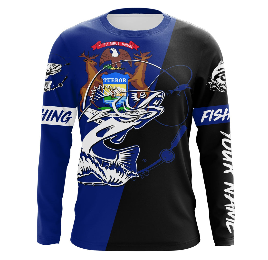 Michigan walleye fishing Custom Name UV protection UPF 30+ fishing, custom fishing apparel NQS3061