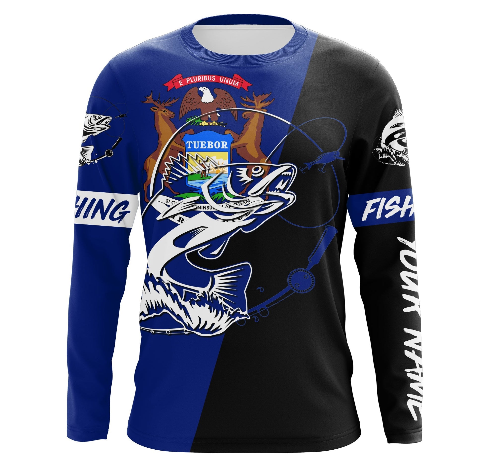 Michigan walleye fishing Custom Name UV protection UPF 30+ fishing, custom fishing apparel NQS3061