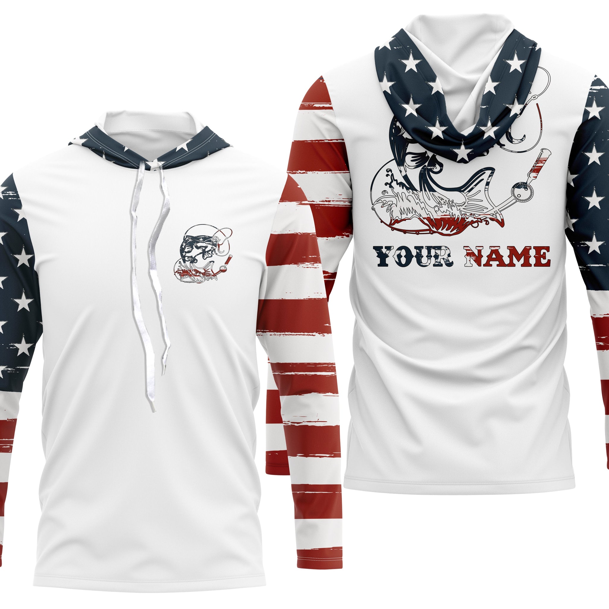 Catfish Fishing catfish hunter American Flag Customized Name UV Protection, patriotic Fishing Clothing NQS2384