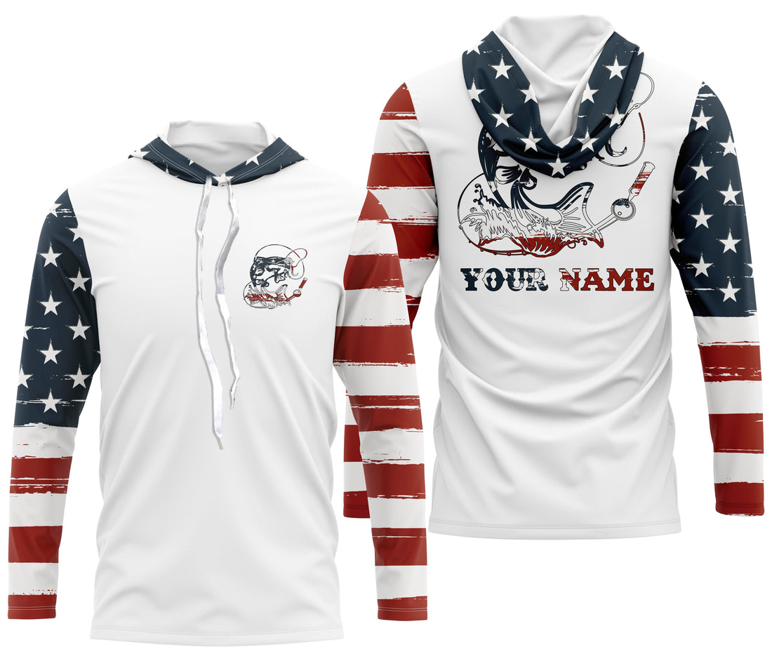 Catfish Fishing catfish hunter American Flag Customized Name UV Protection, patriotic Fishing Clothing NQS2384