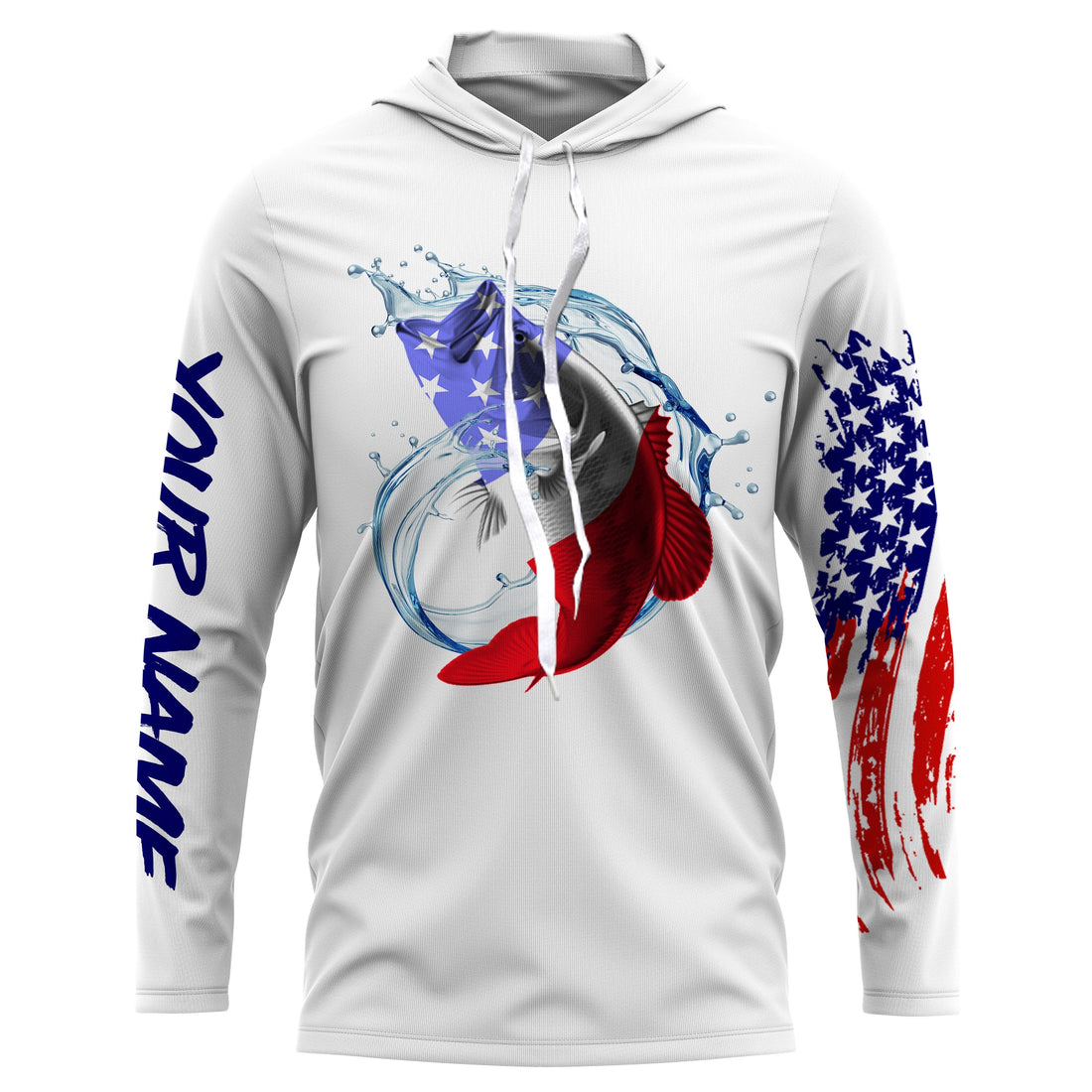 Largemouth bass fishing American flag patriotic Custom Name UV protection UPF 30+ fishing NQS2972