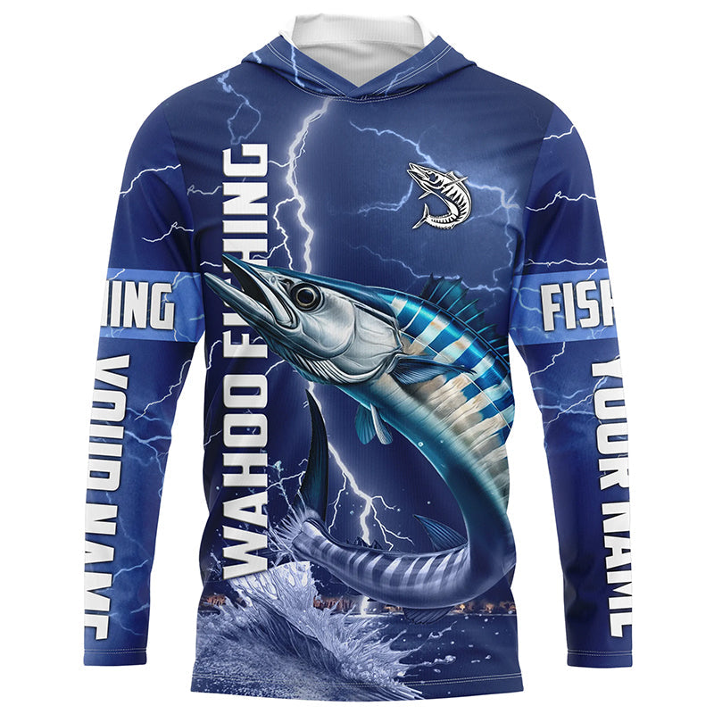 Wahoo Fishing blue lightning custom performance Long Sleeve tournament fishing NQS6414