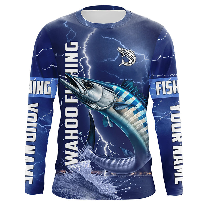 Wahoo Fishing blue lightning custom performance Long Sleeve tournament fishing NQS6414