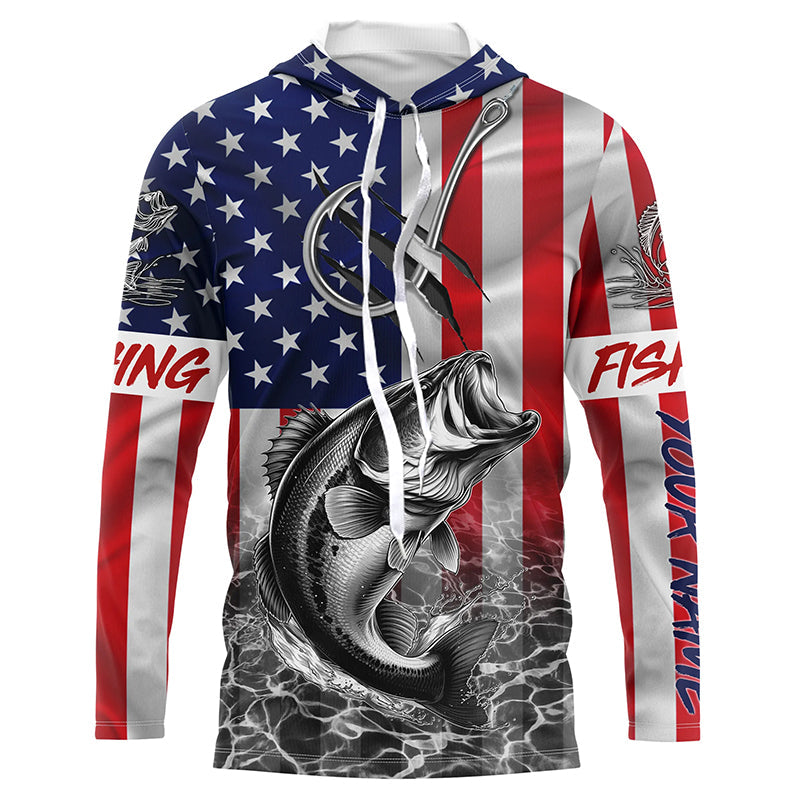 American Flag Bass Fish hook Custom long sleeve performance Fishing, Bass Fishing NQS5502